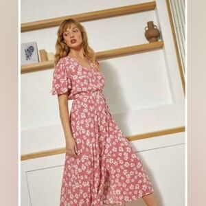Grace and Mila red/pink floral wrap dress